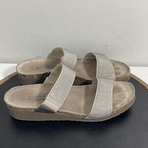 Naot Shoes Womens Size 41 Beige Rhinestone Double Strap Sandals Comfort Wedge